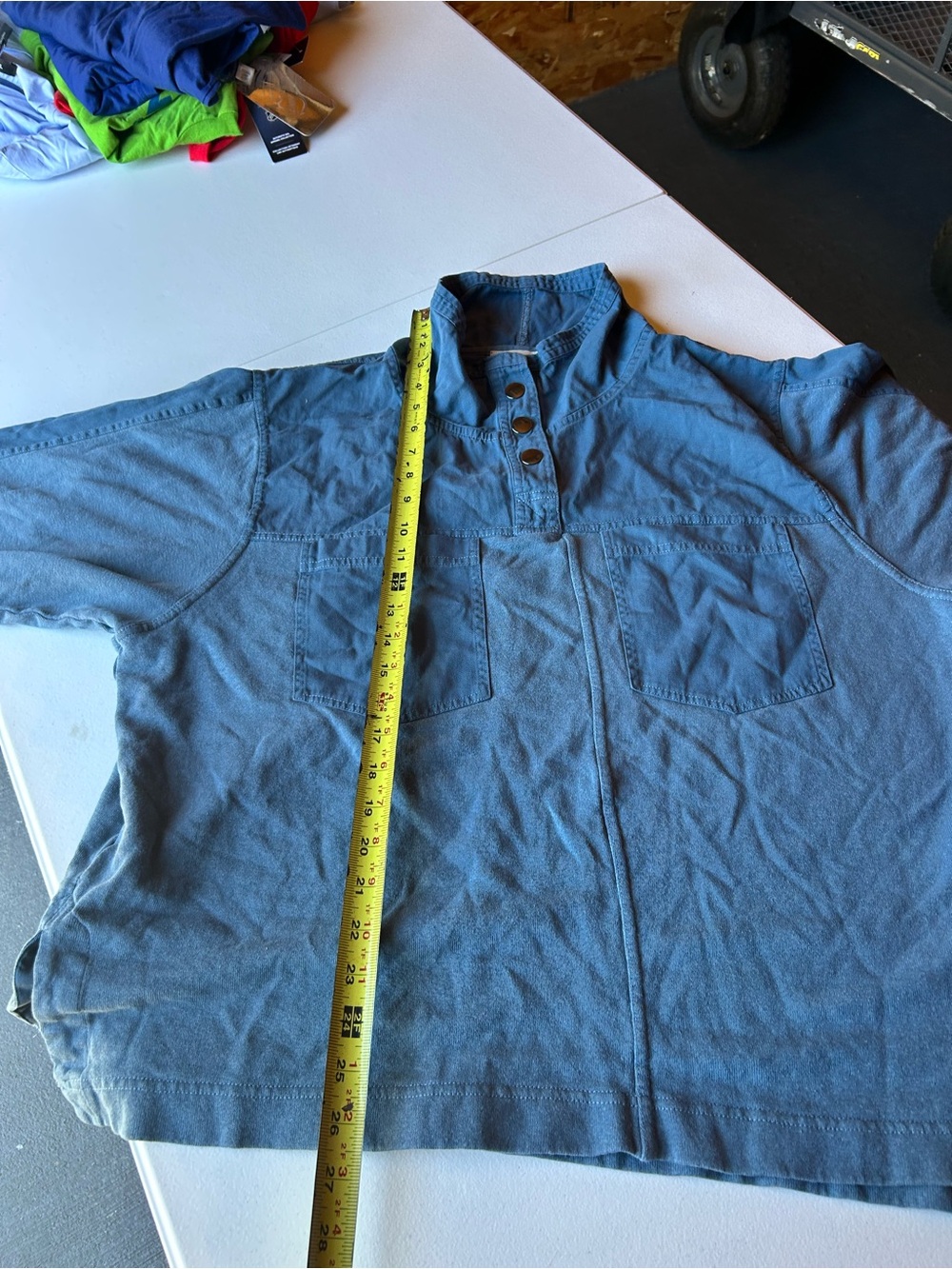 Wrap London Dusty Blue Button-Neck Tunic with Patch Pockets organic cotton - Picture 8 of 13